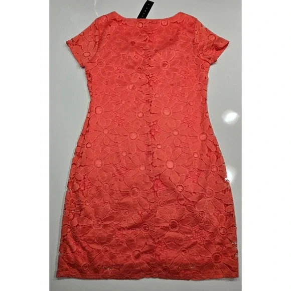Tiana B Coral Floral Lace Dress Women's Medium Short Sleeve Lined - Picture 2 of 8